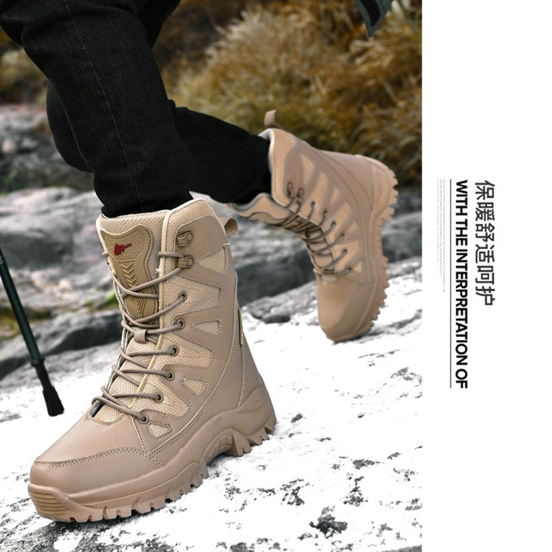 Leather Work Boots - รองเท้าบูททำงานผู้ชายหนังคุณภาพสูงรุ่นใหม่ รองเท้าบูททะเลทรายสำหรับผู้ชาย รองเท้าเดินป่ากันลื่นสำหรับกิจกรรมกลางแจ้ง รองเท้าบูทมอเตอร์ไซค์สำหรับผู้ชาย