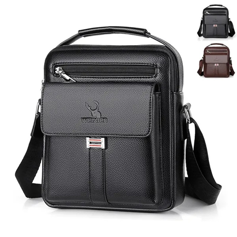 Leather Work Bag Men - กระเป๋าสะพายผู้ชายสะพายข้างหนัง PU สำหรับผู้ชายกระเป๋าสะพายข้างมีฝาปิดสำหรับนักธุรกิจกระเป๋าเดินทางกระเป๋าส่งเอกสารแบบแข็ง