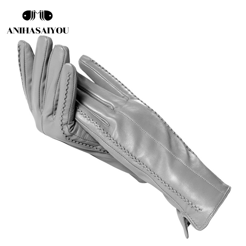 Leather Work Winter Gloves - ถุงมือหนังแท้สำหรับผู้หญิงคุณภาพสูง, ถุงมือหนังแท้สีเทาอ่อนสำหรับฤดูหนาว, ถุงมือหนังแกะแบบเรียบง่ายสำหรับผู้หญิง-2226H