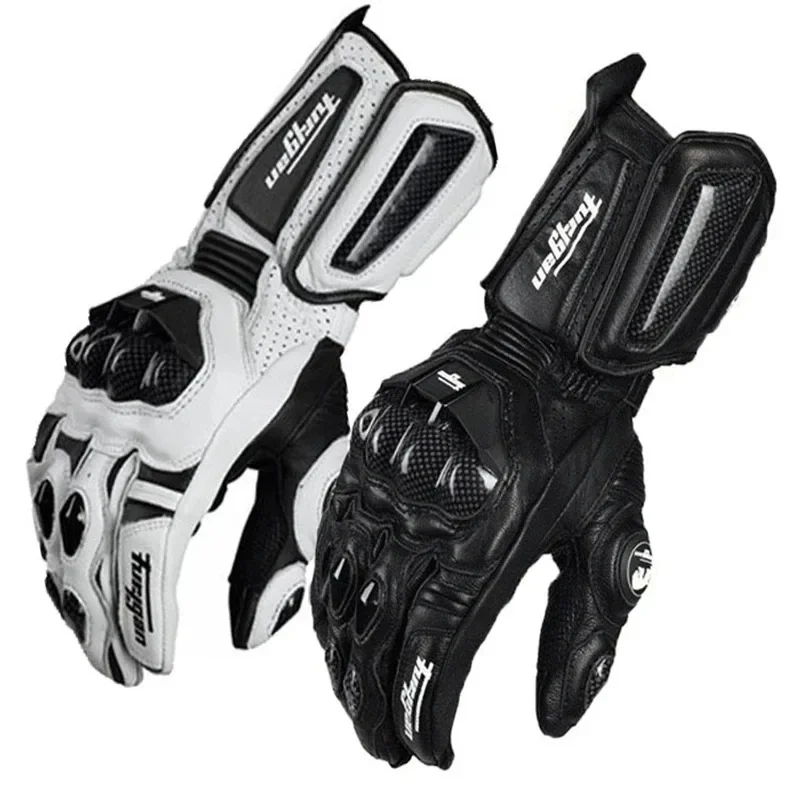 Leather Work Winter Gloves - ถุงมือหนังแท้สำหรับผู้ชาย ขี่มอเตอร์ไซค์ สำหรับแข่งรถ กันน้ำ หน้าจอสัมผัสได้ สำหรับมอเตอร์ครอส