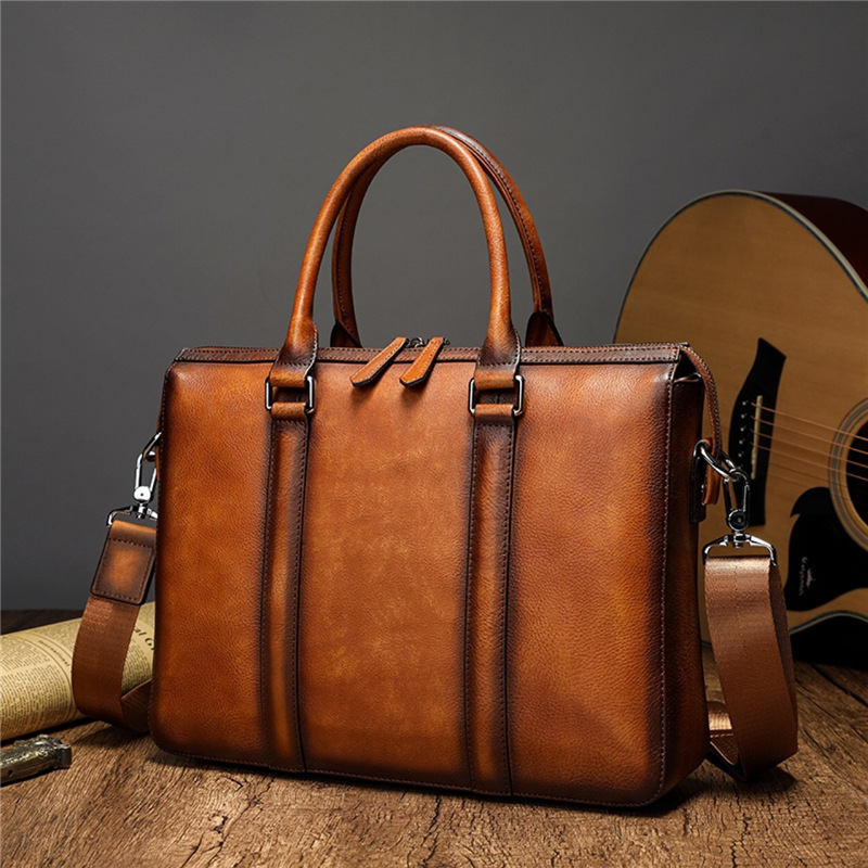 Leather Work Bag Men - กระเป๋าเอกสารหนังแท้คุณภาพสูง YETTIES | กระเป๋าสะพายข้างสำหรับแล็ปท็อปขนาด 14 นิ้ว