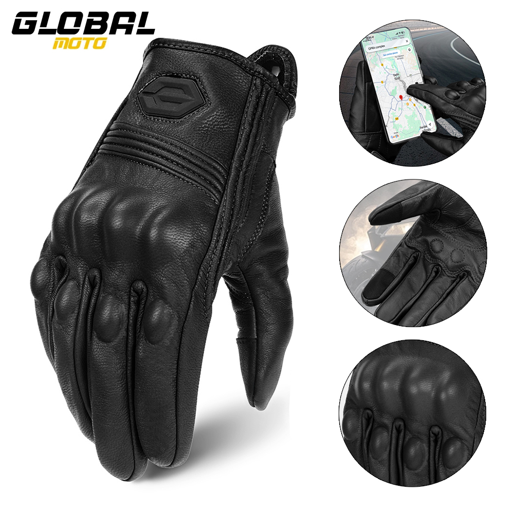 Leather Work Winter Gloves - ถุงมือมอเตอร์ไซค์ฤดูหนาวหนังมอเตอร์ครอสแบบเต็มนิ้วถุงมือป้องกันหน้าจอสัมผัสถุงมือขี่มอเตอร์ไซค์กันลื่น M-2XL