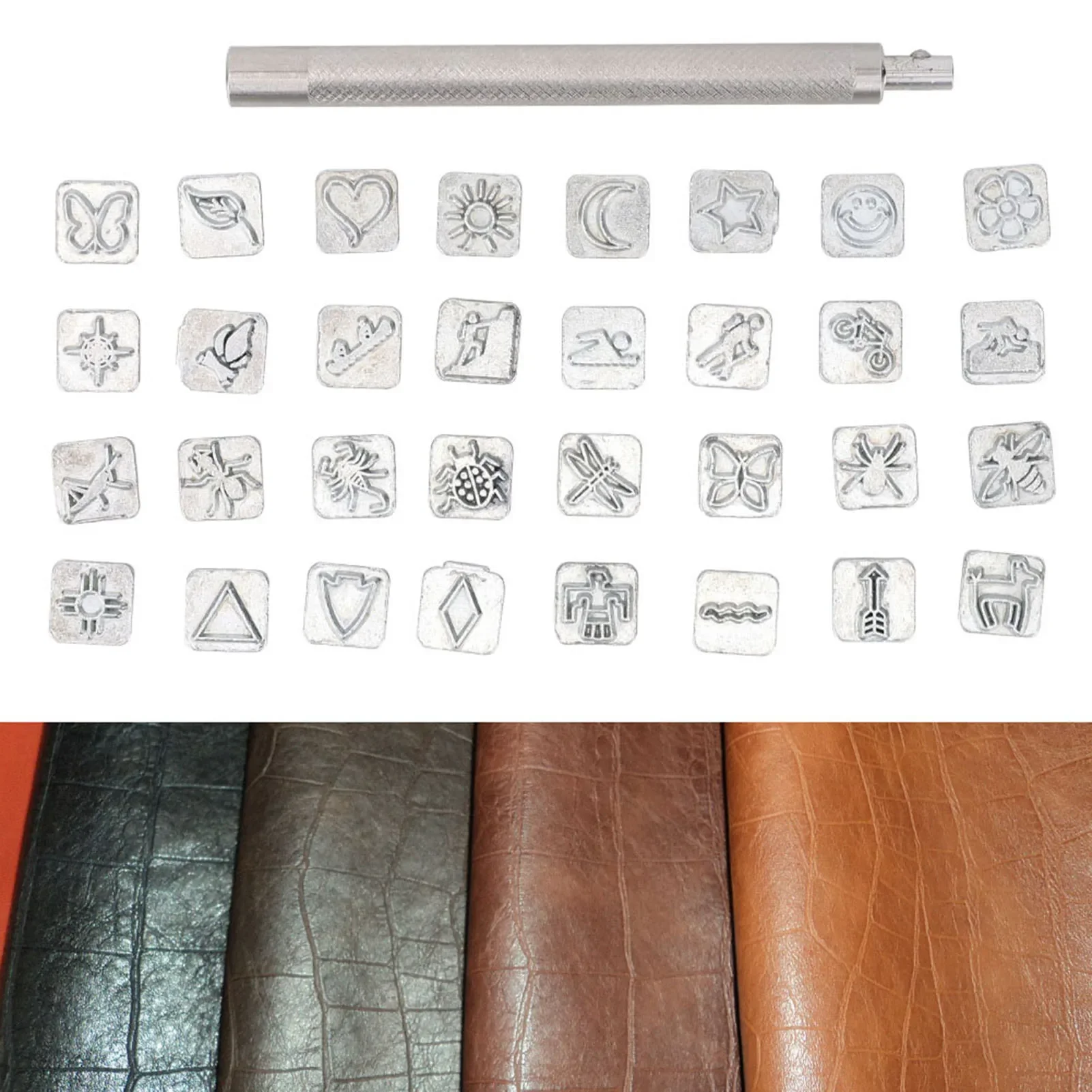 Leather Stamp Set - ชุดเจาะตราประทับหนังรูปสัตว์การ์ตูน32ชิ้นชุดแผ่นลายเล็บหัตถกรรมเครื่องหนังแบบ DIY ที่ปั๊มหนังสัตว์การ์ตูน
