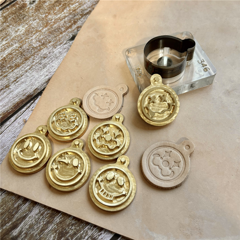 Leather Stamp Set - แสตมป์หนังทองแดงรูปใบหน้าจี้ออกแบบได้ตามที่ต้องการแสตมป์โลโก้แสตมป์มีดตัดมีดเจาะพวงกุญแจแบบทำมือ