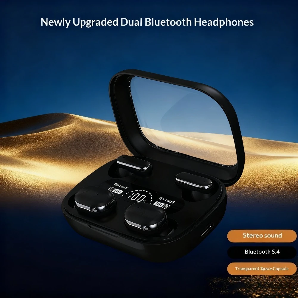 Leatherworking Leveling - หูฟังไร้สายตัดเสียงรบกวน HD HIFI พร้อมหน้าจอแสดงระดับแบตเตอรี่ สำหรับการเดินทางเพื่อธุรกิจ สำนักงาน