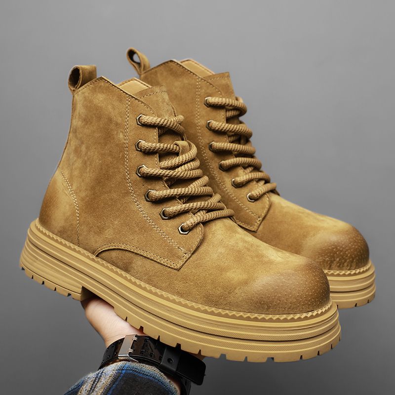 Leather Work Boots - รองเท้าบูทข้อเท้าผู้ชายคุณภาพสูง รองเท้าหนังแฟชั่น รองเท้าลำลองสำหรับกิจกรรมกลางแจ้ง กันลื่น รองเท้าทำงานผู้ชายแบบหุ้มข้อสูง รองเท้าบูททำมือสุดคลาสสิก