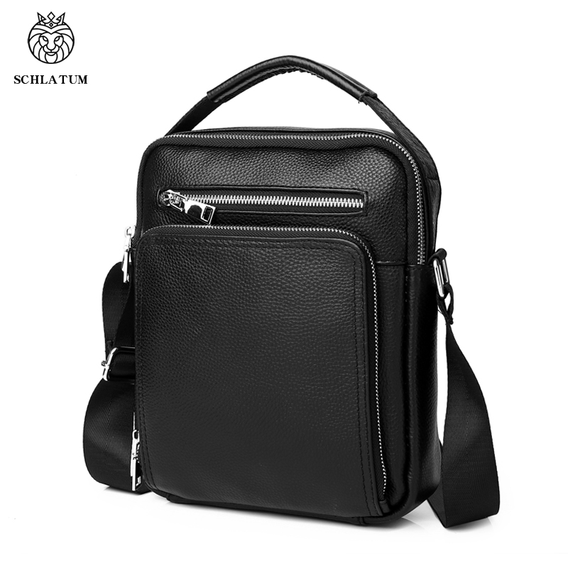 Leather Work Bag Men - SCHLATUM ของแท้หนังผู้ชายกระเป๋าสะพายข้าง Cowhide กระเป๋า Messenger สีดําสําหรับ