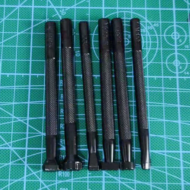 Leather Stamp Set - 6ชิ้นอานเครื่องหนังทำมือแกะสลักทำมือทำจากอัลลอยพิมพ์ลายหนังงานหัตถกรรมเครื่องตอกหมุดโลหะแผ่นหนังอาน