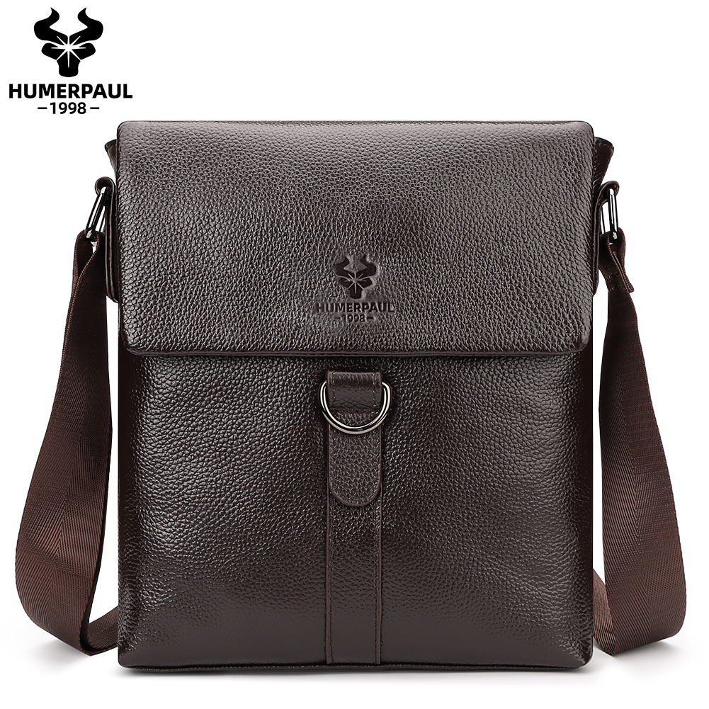 Leather Work Bag Men - HUMERPAUL 2023ใหม่ผู้ชายแฟชั่นกระเป๋าหนังแท้สะพายหนังกระเป๋าสำหรับ Ipad คนส่งเอกสารลำลอง Crossbody กระเป๋าคุณภาพสูงทำงาน