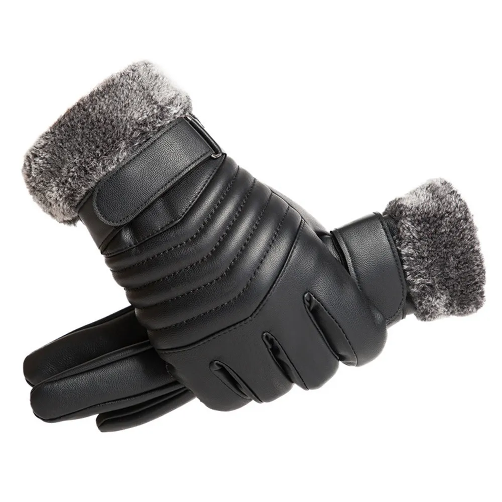 Leather Work Winter Gloves - ถุงมือกันหนาวขนสัตว์สำหรับผู้ชาย, ถุงมือกันความร้อนสำหรับขี่จักรยานมอเตอร์ไซด์ถุงมือผ้าฝ้าย