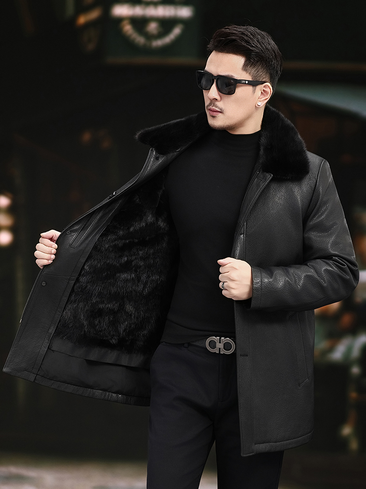 เสื้อโค้ทหนังแท้บุขนมิงค์แท้สำ - Leather Work Jacket Mens บทวิจารณ์และราคา