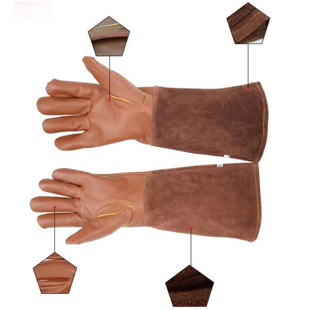 ถุงมือทำสวนแขนยาว สีน้ำตาล ทนท - Leather Work Winter Gloves บทวิจารณ์และราคา