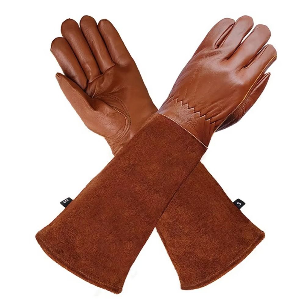 ถุงมือทำสวนแขนยาว สีน้ำตาล ทนท - Leather Work Winter Gloves บทวิจารณ์และราคา