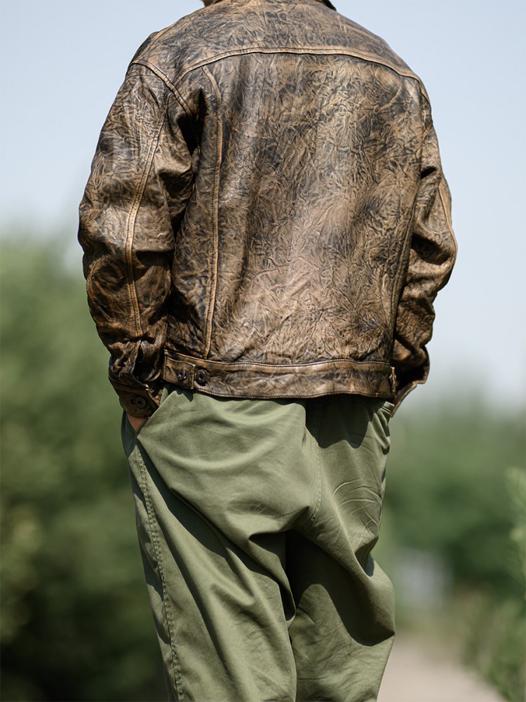 Vintage ย่นหนังแกะจริงเสื้อแจ็ - Leather Work Jacket Mens บทวิจารณ์และราคา