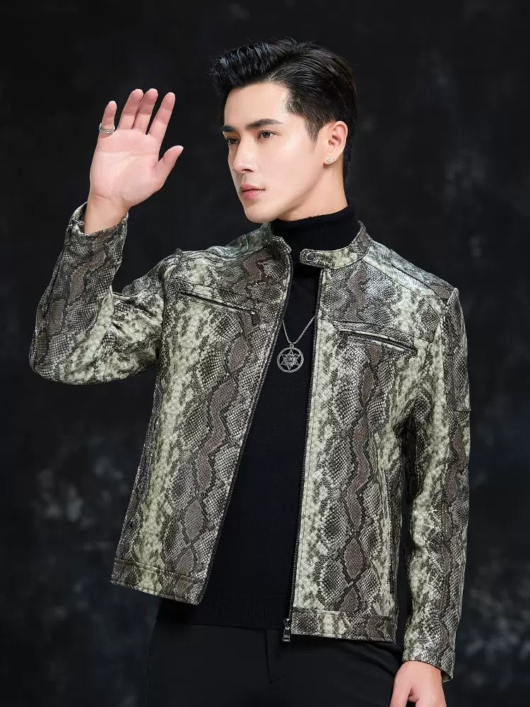 เสื้อแจ็คเก็ตหนังแกะแท้ลายงูสำ - Leather Work Jacket Mens บทวิจารณ์และราคา