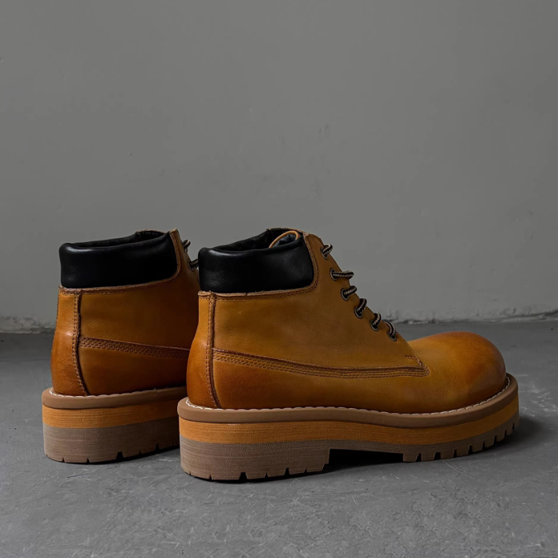 รองเท้าบูทข้อเท้าผู้ชายสไตล์อั - Leather Work Boots บทวิจารณ์และราคา