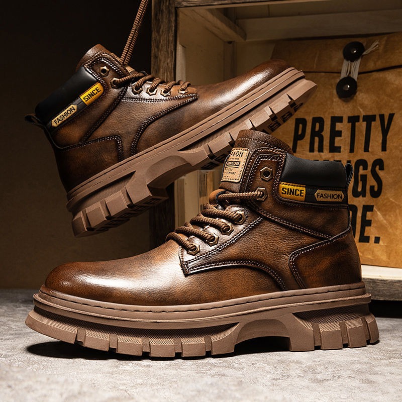 Vintage Men Platformข้อเท้ารอง - Leather Work Boots บทวิจารณ์และราคา