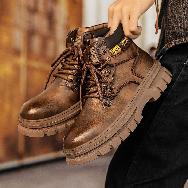 Vintage Men Platformข้อเท้ารอง - Leather Work Boots บทวิจารณ์และราคา