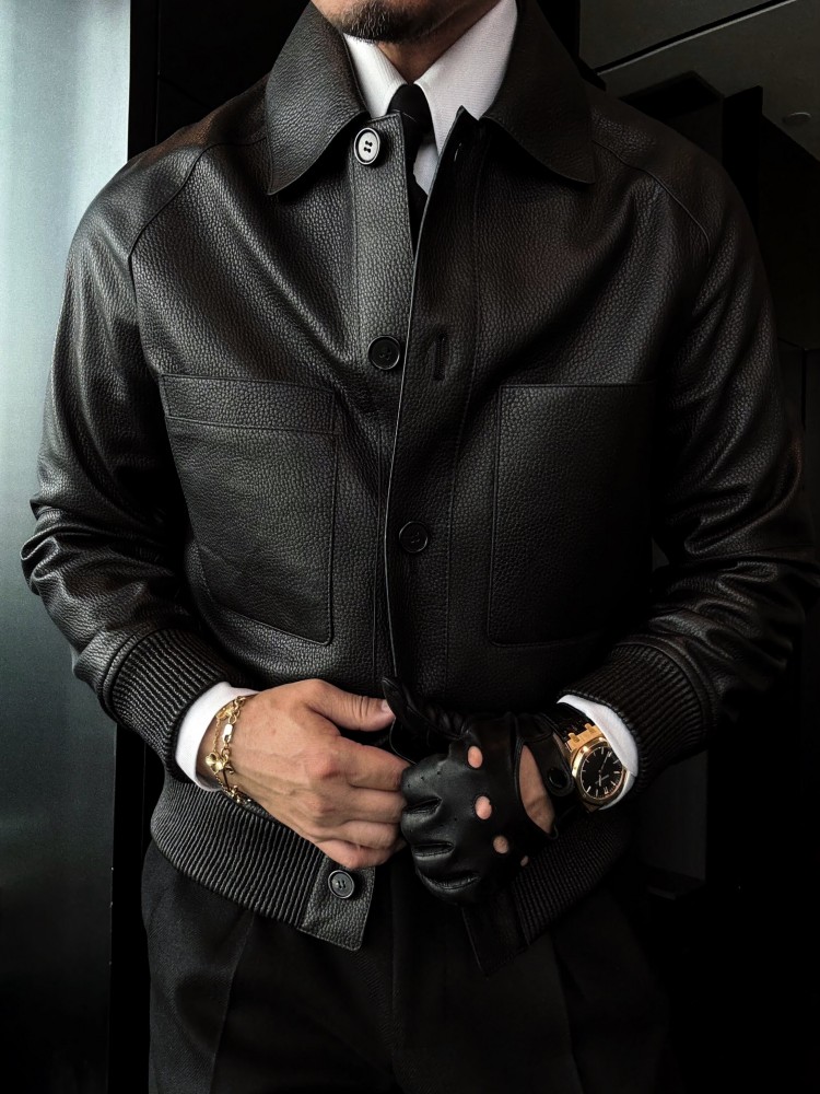 เสื้อแจ็คเก็ตหนังแกะแท้ทรงสลิม - Leather Work Jacket Mens บทวิจารณ์และราคา