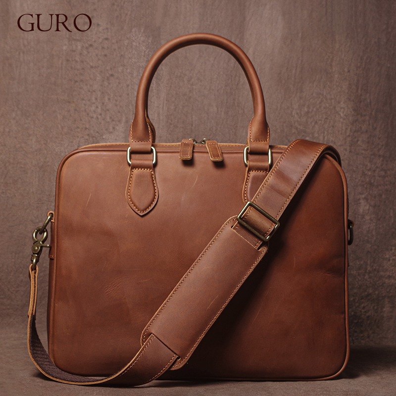 GURO Men Crazy Horse Cowhide ก - Leather Work Bag Men บทวิจารณ์และราคา