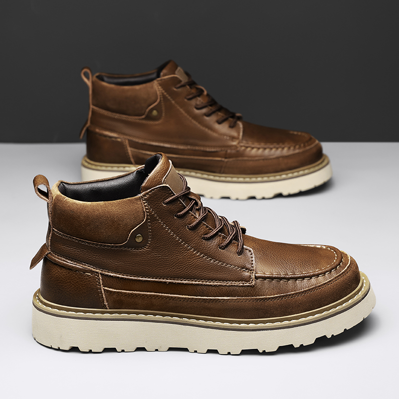 รองเท้าบูทข้อสูงบุขนแกะสีน้ำตา - Leather Work Boots บทวิจารณ์และราคา