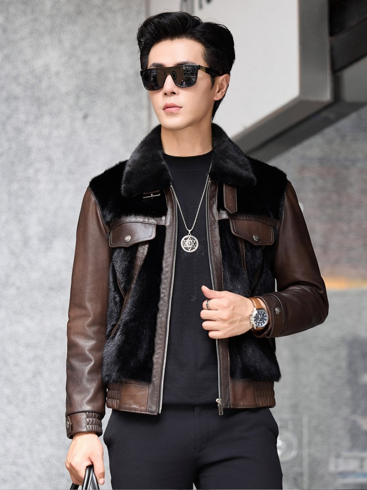 เสื้อแจ็คเก็ตหนังแท้บุขนแพะผสม - Leather Work Jacket Mens บทวิจารณ์และราคา